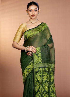 Green Tant Jamdani Saree Without Blouse Piece