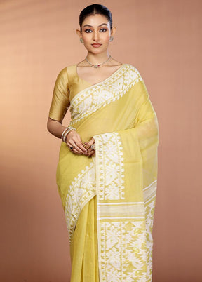 Cream Tant Jamdani Saree Without Blouse Piece