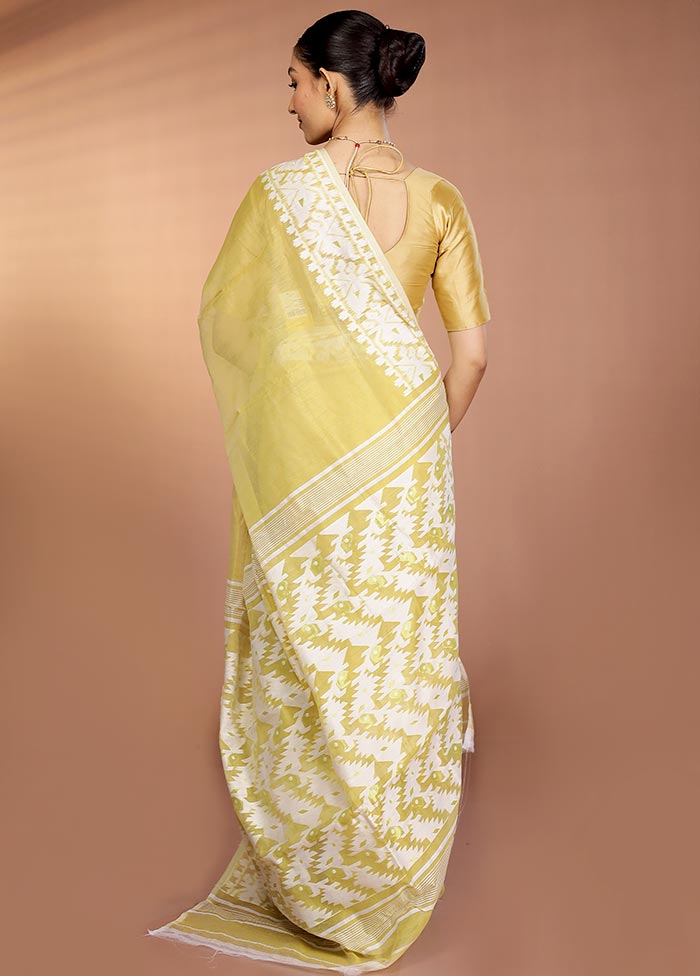 Cream Tant Jamdani Saree Without Blouse Piece