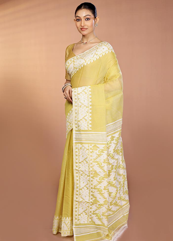 Cream Tant Jamdani Saree Without Blouse Piece