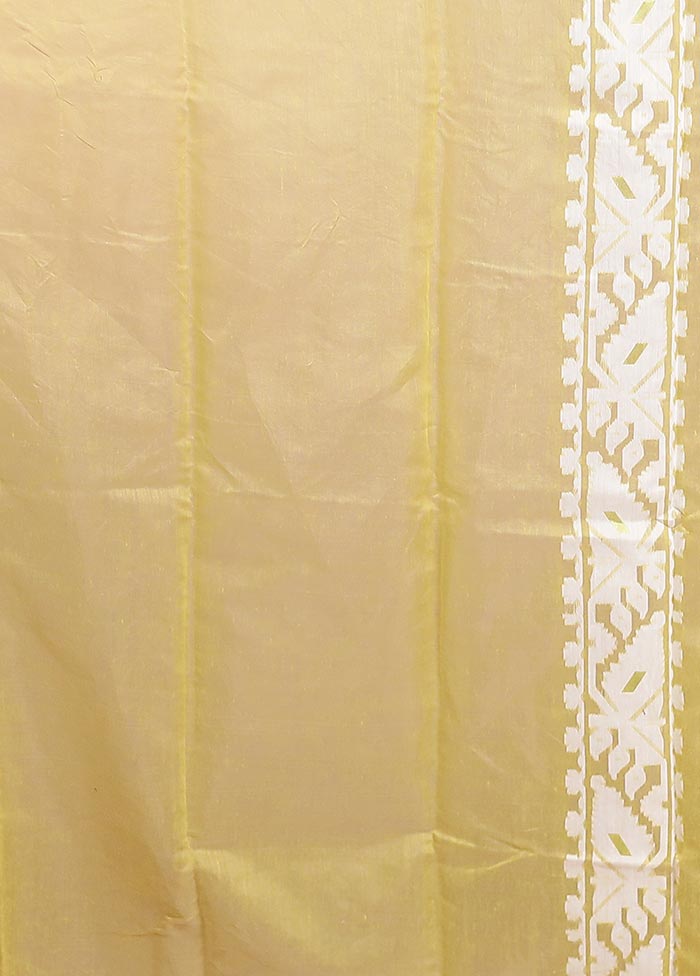 Cream Tant Jamdani Saree Without Blouse Piece