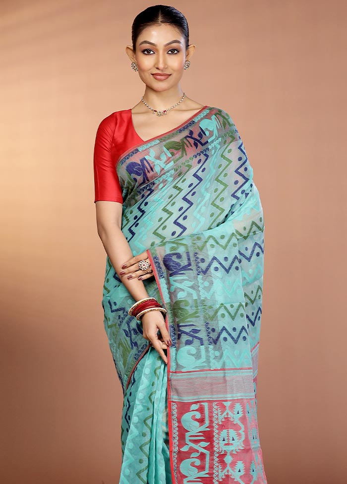 Green Tant Jamdani Saree Without Blouse Piece