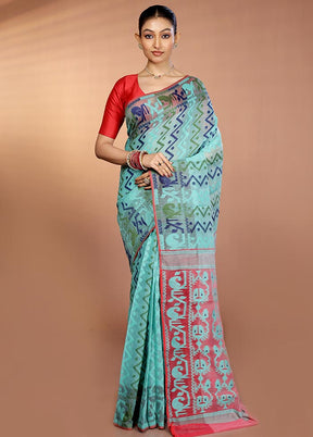 Green Tant Jamdani Saree Without Blouse Piece