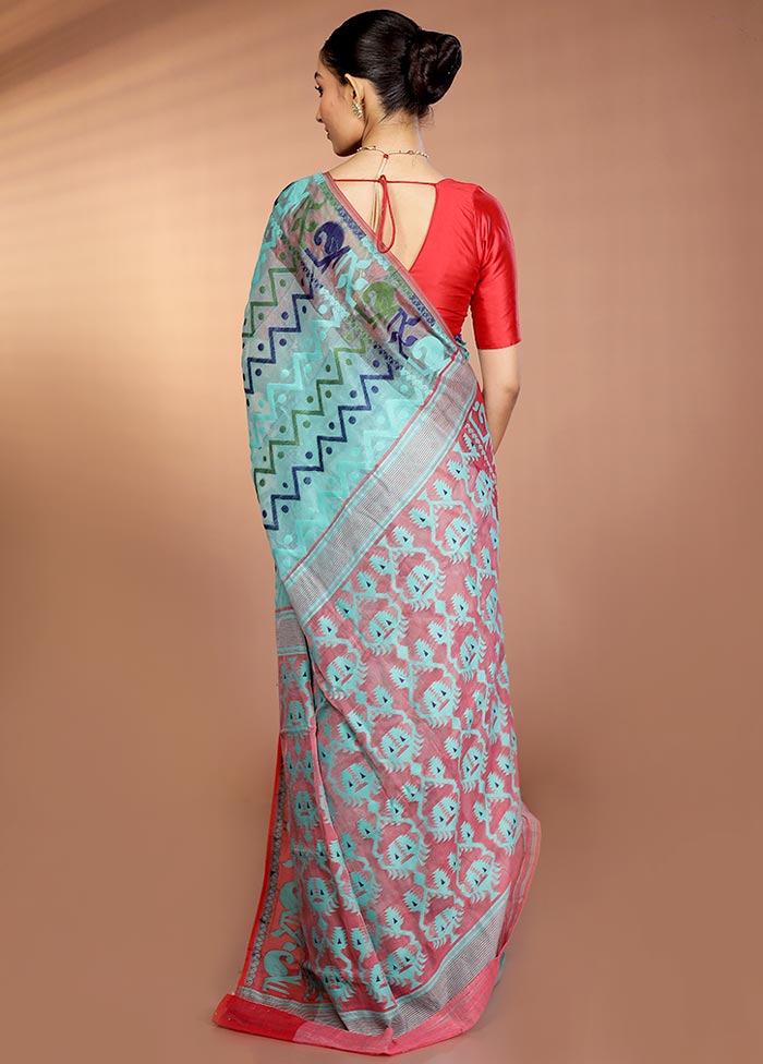 Green Tant Jamdani Saree Without Blouse Piece