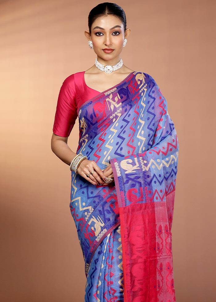 Purple Tant Jamdani Saree Without Blouse Piece