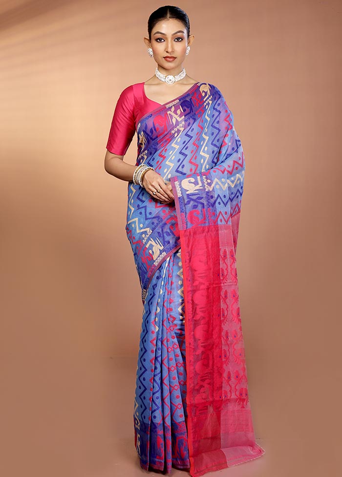 Purple Tant Jamdani Saree Without Blouse Piece