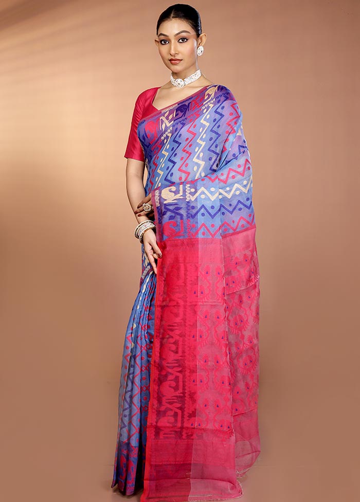 Purple Tant Jamdani Saree Without Blouse Piece