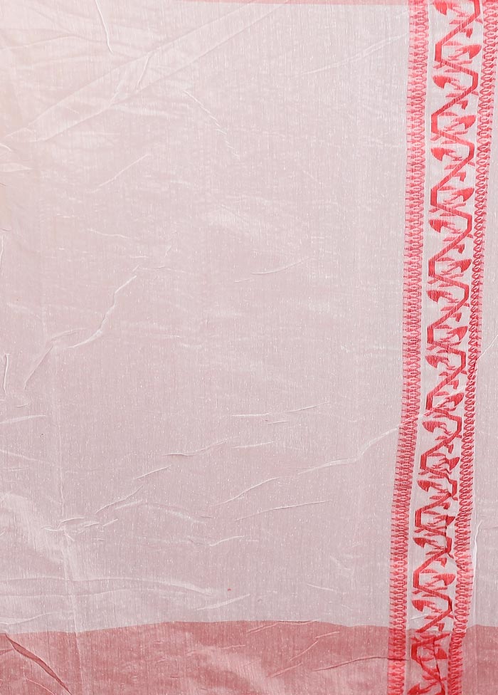 Red Tant Jamdani Saree Without Blouse Piece