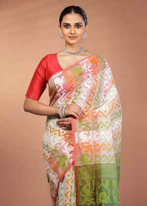 Green Tant Jamdani Saree Without Blouse Piece
