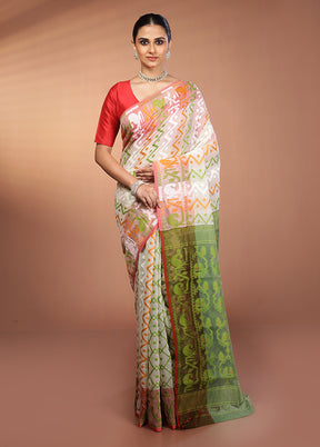 Green Tant Jamdani Saree Without Blouse Piece