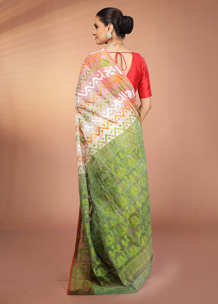 Green Tant Jamdani Saree Without Blouse Piece