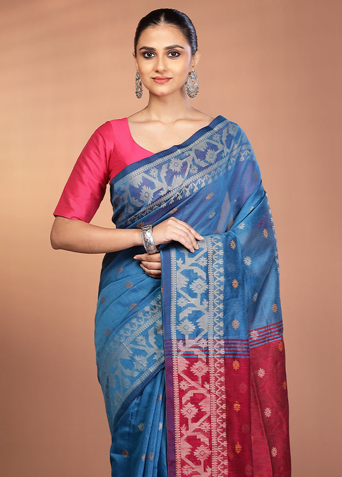 Blue Matka Silk Saree With Blouse Piece