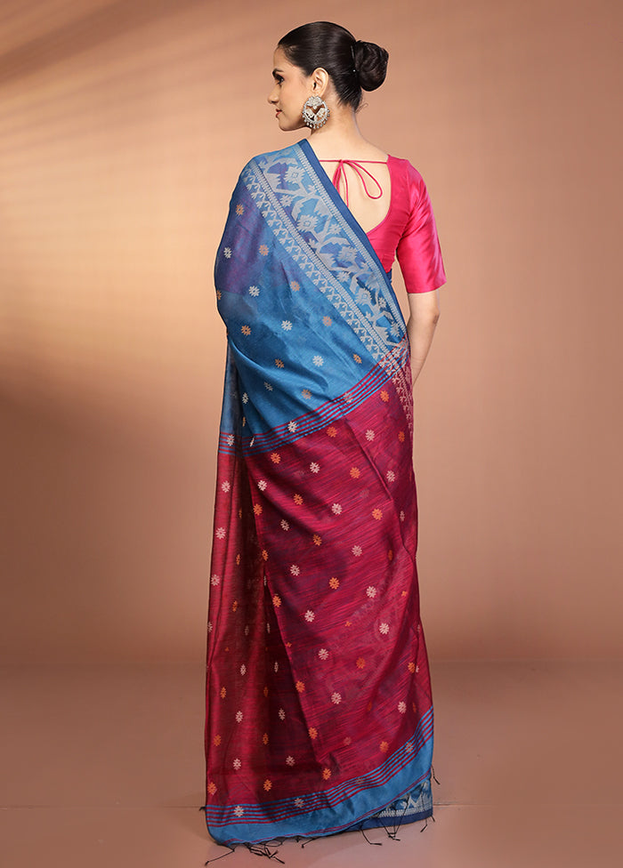Blue Matka Silk Saree With Blouse Piece