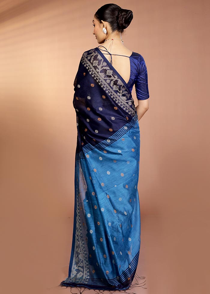 Blue Matka Silk Saree With Blouse Piece