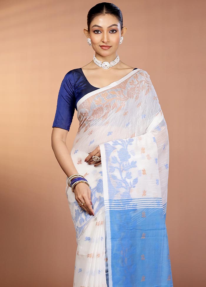 White Matka Silk Saree With Blouse Piece
