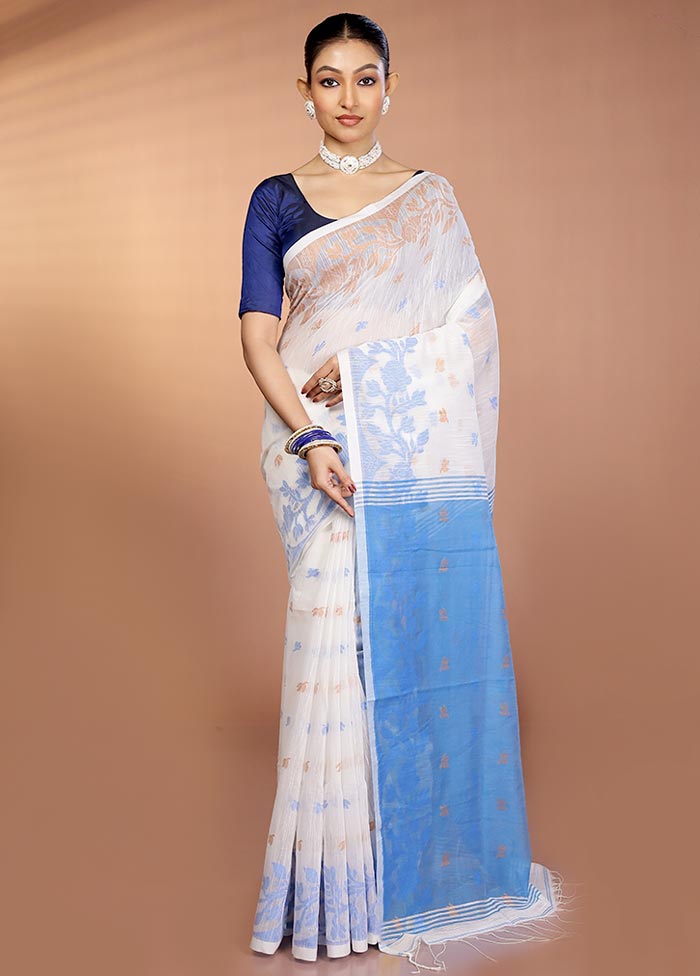 White Matka Silk Saree With Blouse Piece