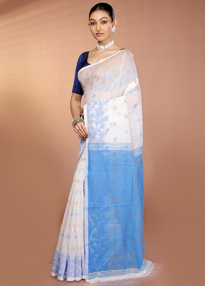 White Matka Silk Saree With Blouse Piece