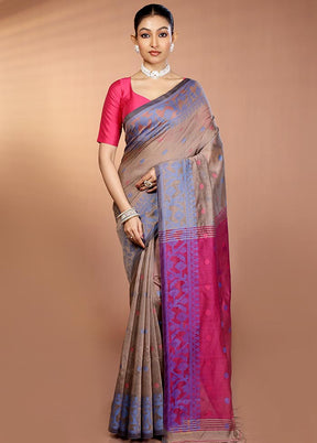 Grey Matka Silk Saree With Blouse Piece