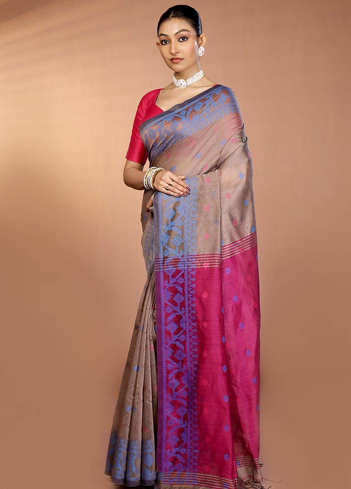 Grey Matka Silk Saree With Blouse Piece