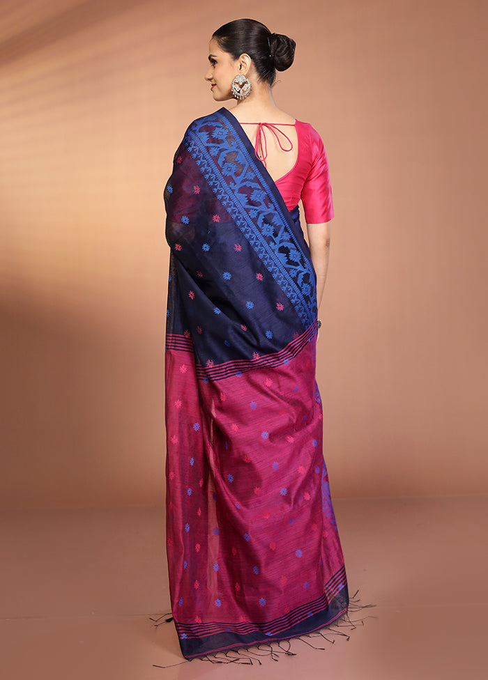 Blue Matka Silk Saree With Blouse Piece