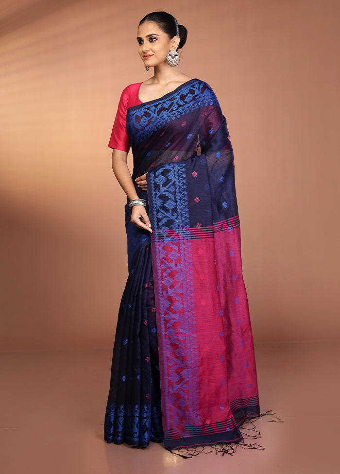 Blue Matka Silk Saree With Blouse Piece