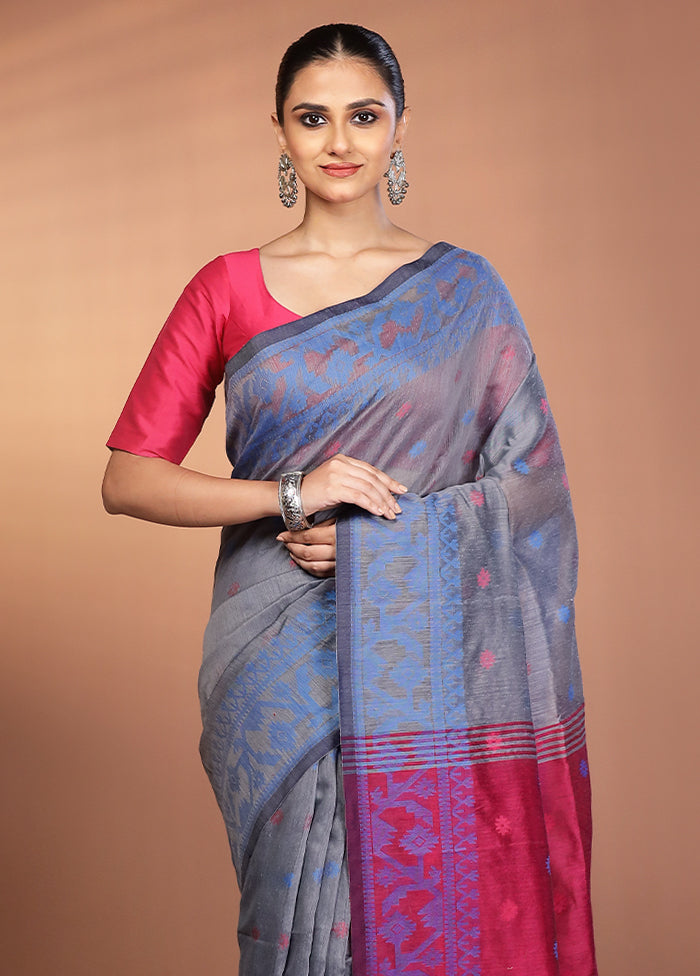 Grey Matka Silk Saree With Blouse Piece