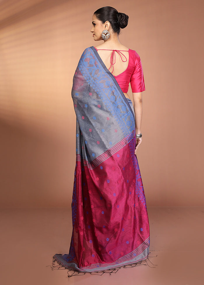 Grey Matka Silk Saree With Blouse Piece