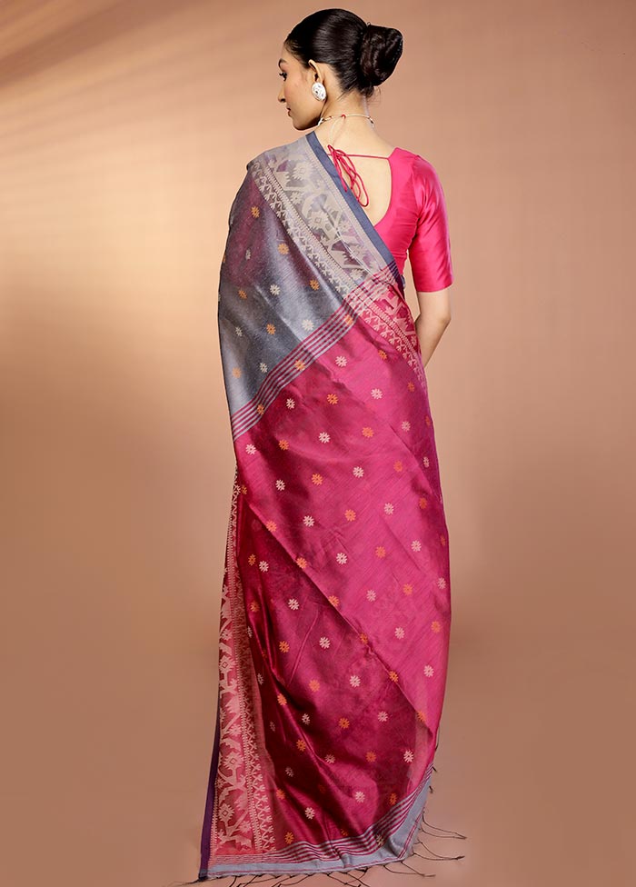 Grey Matka Silk Saree With Blouse Piece