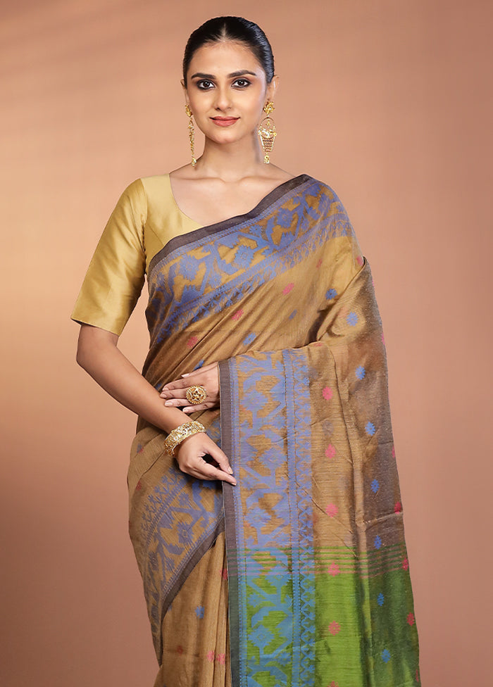 Cream Matka Silk Saree With Blouse Piece