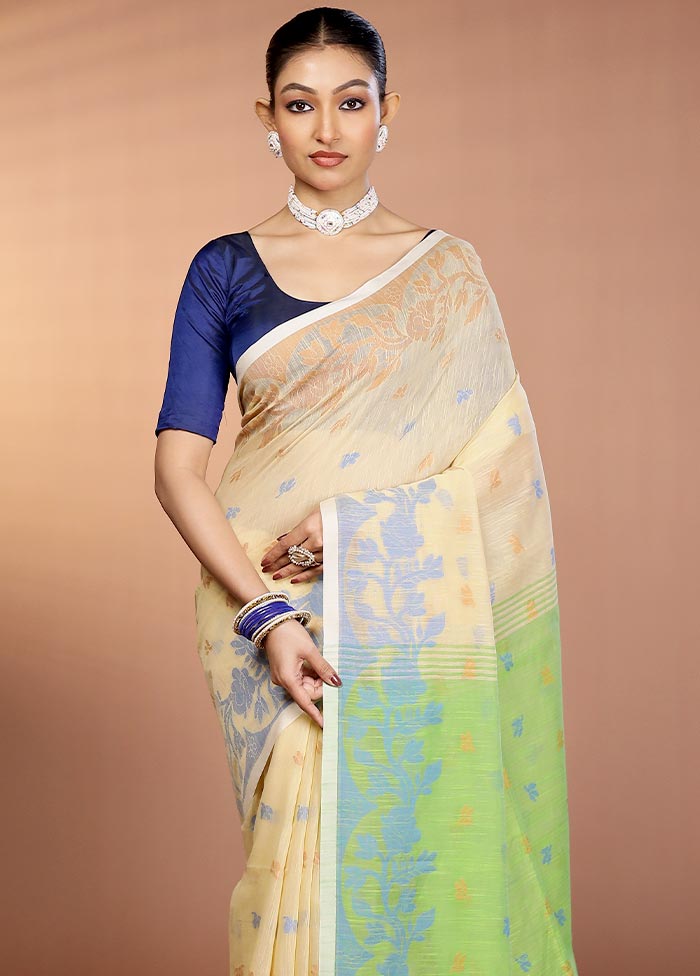 Cream Matka Silk Saree With Blouse Piece