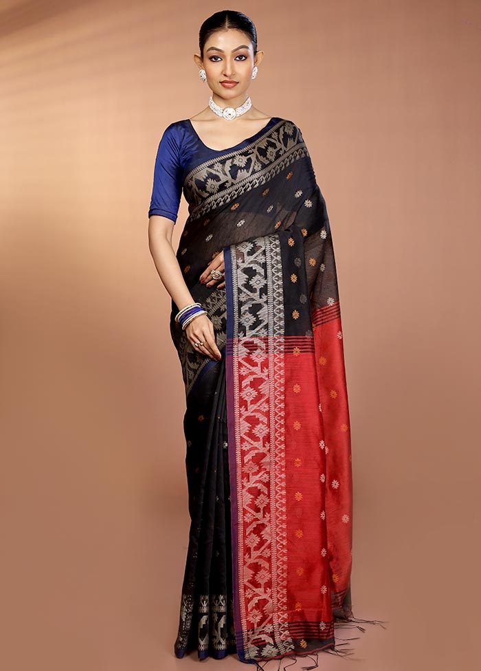 Black Matka Silk Saree With Blouse Piece