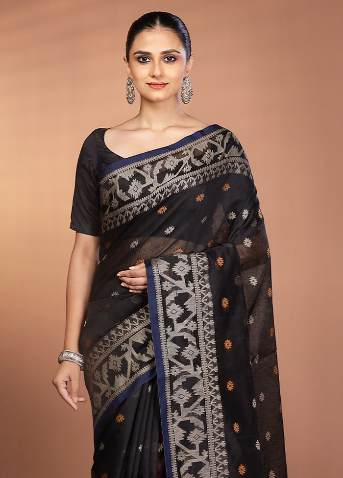 Black Matka Silk Saree With Blouse Piece