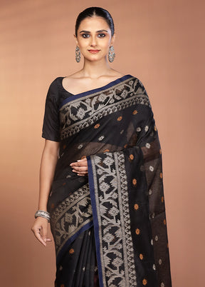 Black Matka Silk Saree With Blouse Piece