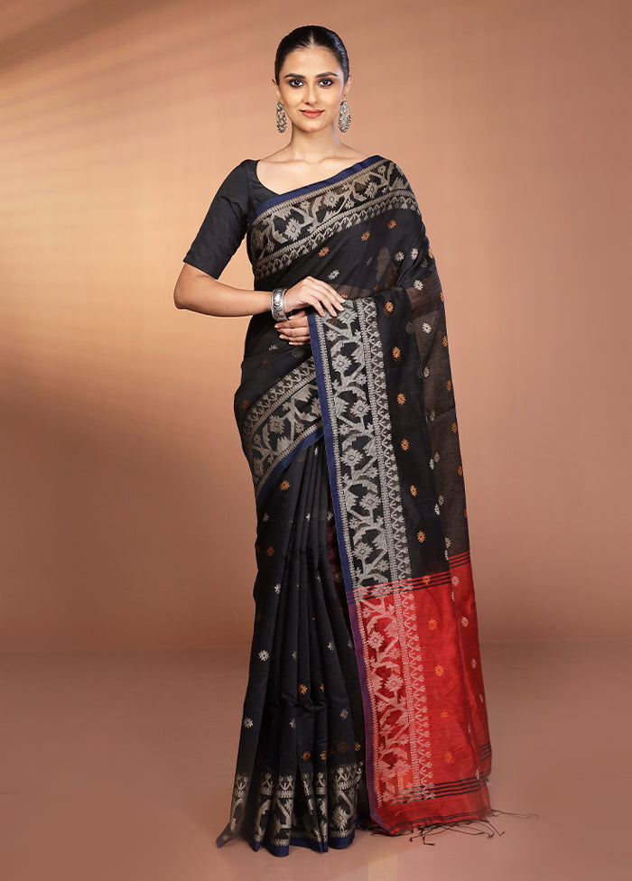 Black Matka Silk Saree With Blouse Piece
