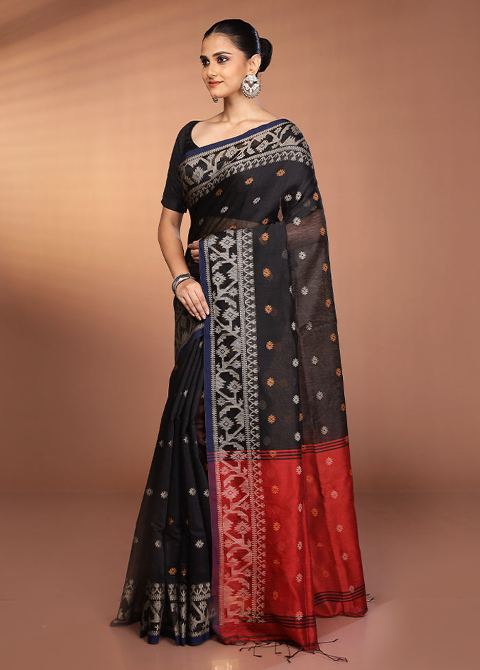 Black Matka Silk Saree With Blouse Piece