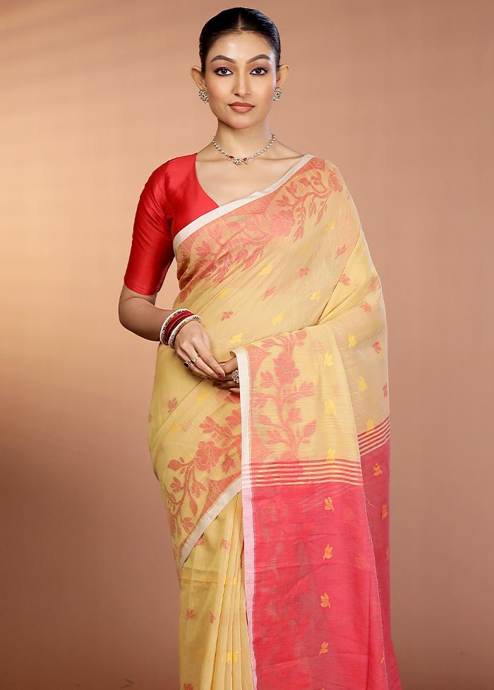 Cream Matka Silk Saree With Blouse Piece