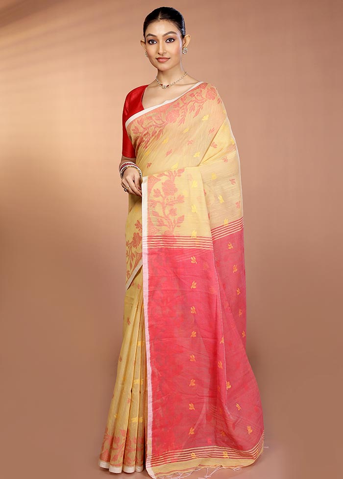 Cream Matka Silk Saree With Blouse Piece