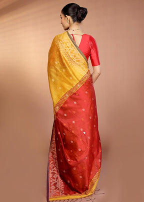 Yellow Matka Silk Saree With Blouse Piece