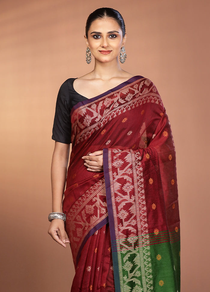 Maroon Matka Silk Saree With Blouse Piece