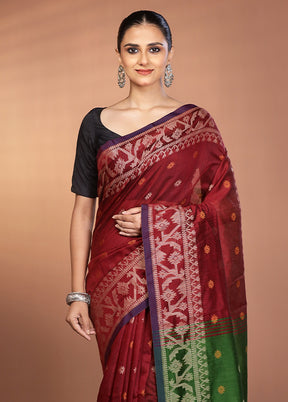Maroon Matka Silk Saree With Blouse Piece
