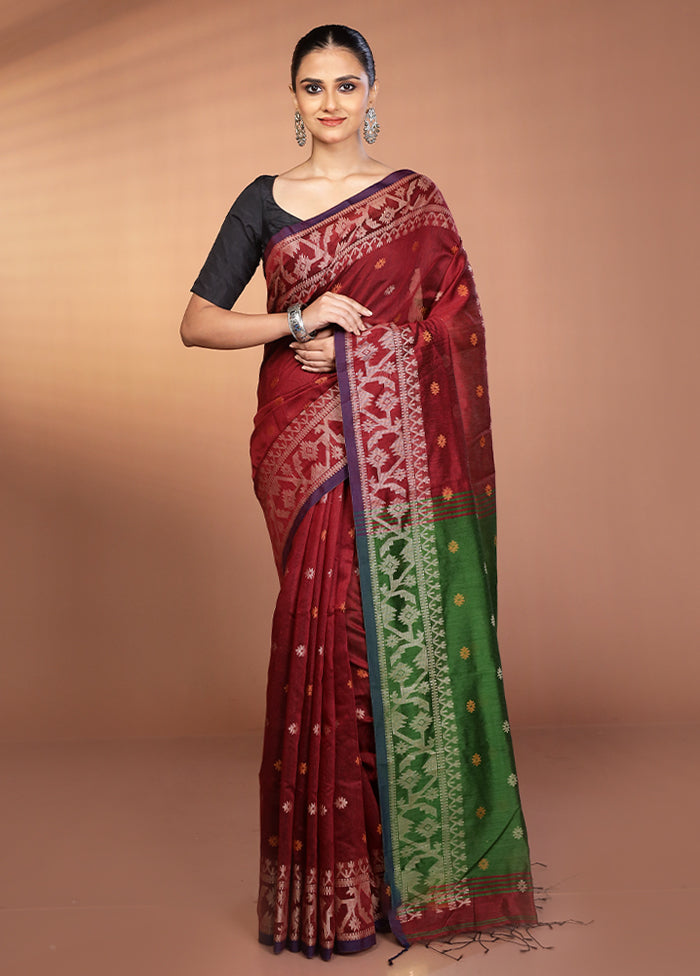 Maroon Matka Silk Saree With Blouse Piece
