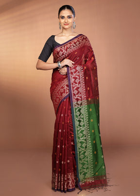 Maroon Matka Silk Saree With Blouse Piece
