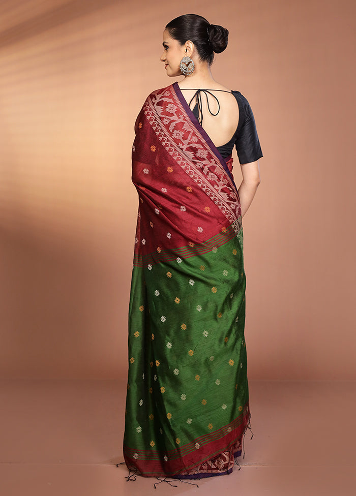 Maroon Matka Silk Saree With Blouse Piece