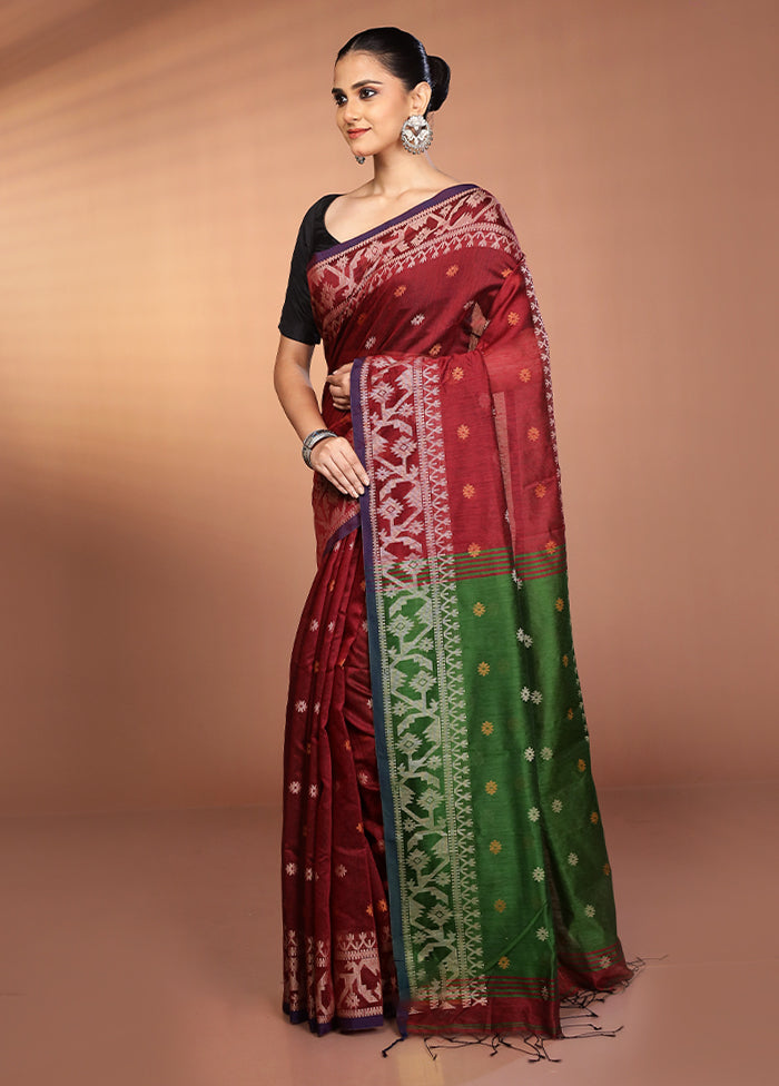 Maroon Matka Silk Saree With Blouse Piece