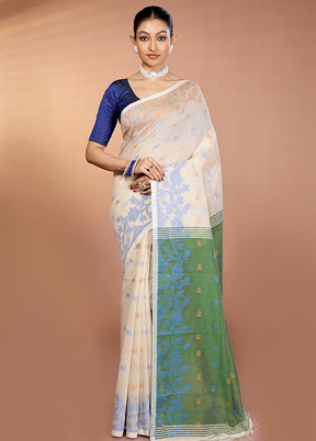 White Matka Silk Saree With Blouse Piece