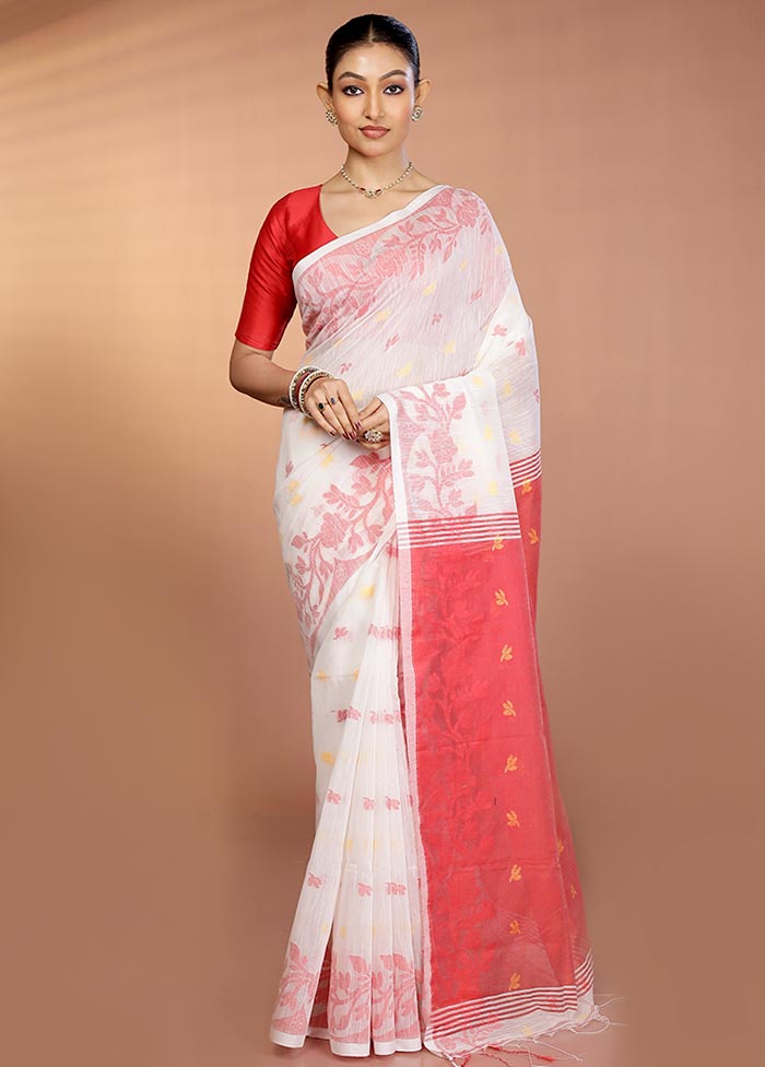 White Matka Silk Saree With Blouse Piece