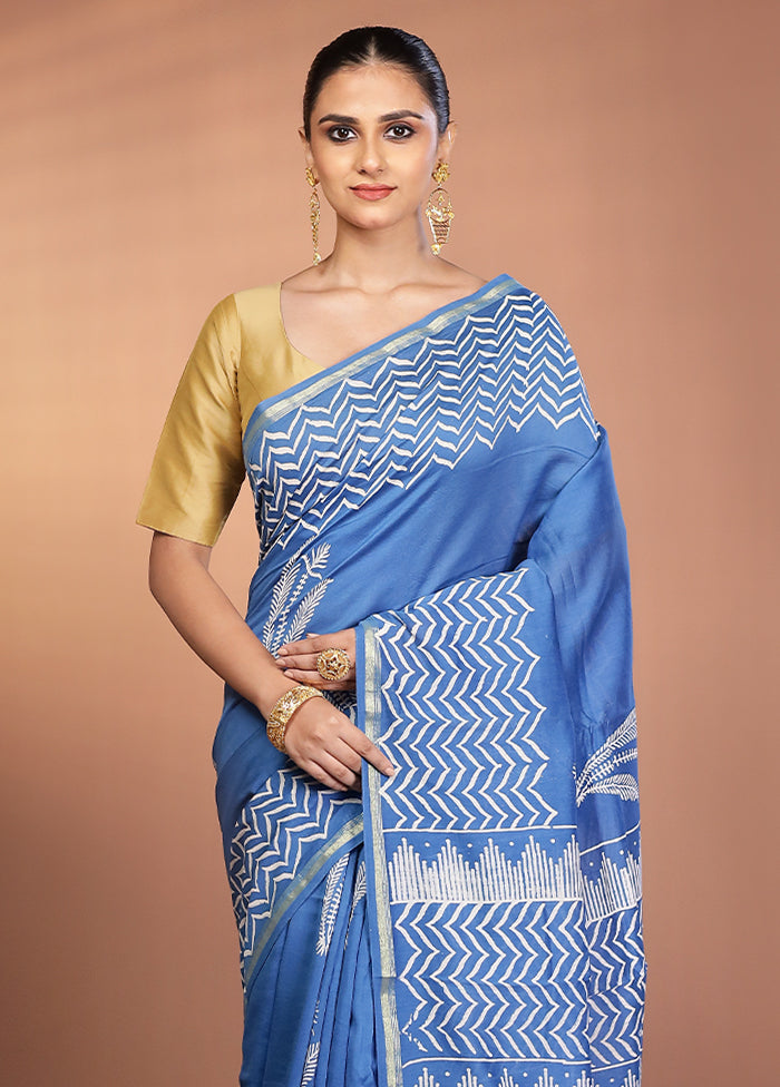 Blue Chanderi Silk Saree With Blouse Piece