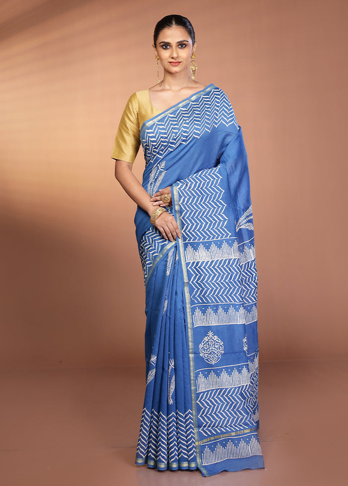 Blue Chanderi Silk Saree With Blouse Piece