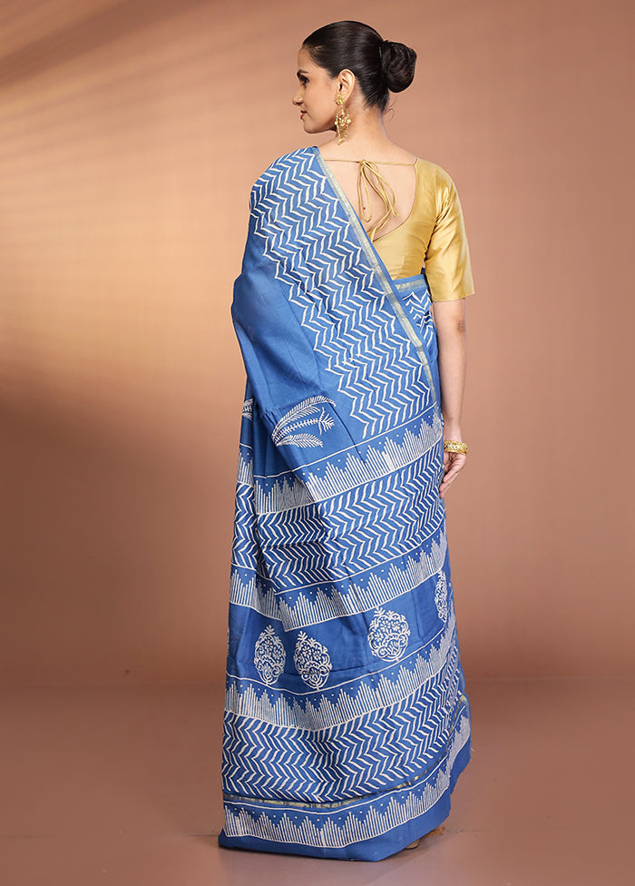 Blue Chanderi Silk Saree With Blouse Piece
