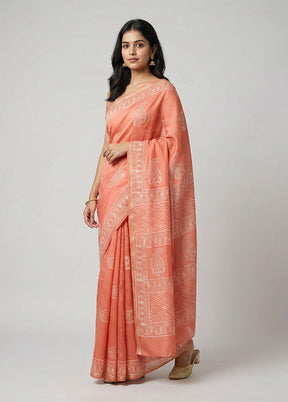Orange Chanderi Silk Saree With Blouse Piece